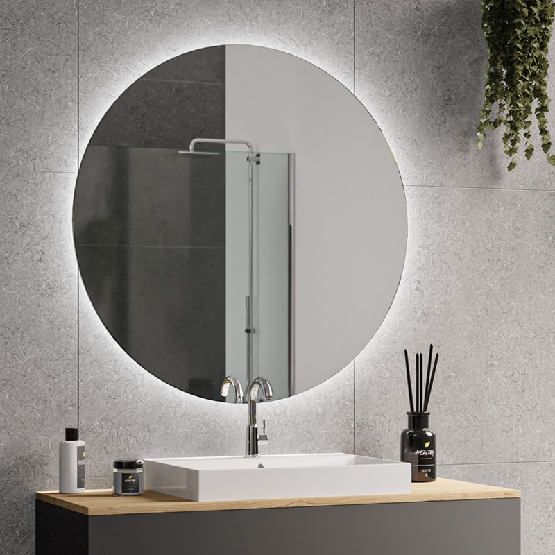 Badspiegel 50x50cm mit LED Beleuchtung LED Farbe zu Wählen Kaltweiß/Warmweiß L61 Wählen Sie Zubehör Beleuchtet Wandspiegel Lichtspiegel Badezimmerspiegel Individuell Nach Maß