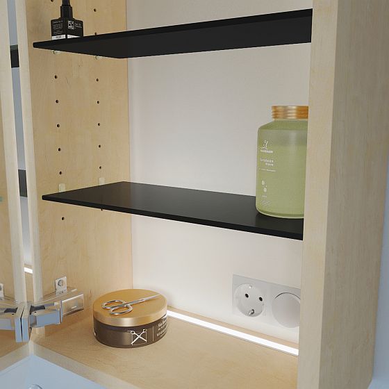 Spiegelschrank Glasböden schwarzes Lacobel-Glas (schwarz lackiert) Spiegelschrank Glasböden schwarzes Lacobel-Glas (schwarz lackiert)