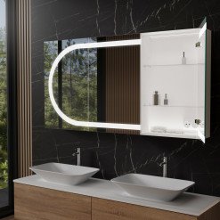 Aluminium Bad Spiegelschrank mit LED - Saale/Weiß