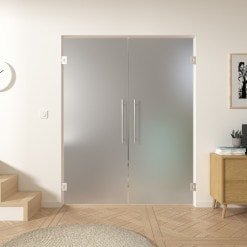 Doppel-Pendeltür aus Glas ESG 8mm Satinato Milchglas-Optik