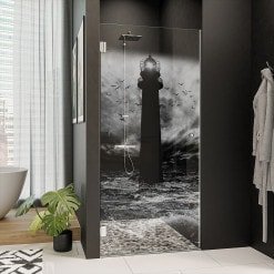 Dusche Glas Nischentür mit Motiv LEUCHTTURM 2/101