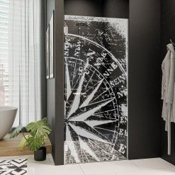 Dusche Glastür nach Maß mit Motiv WINDROSE 101