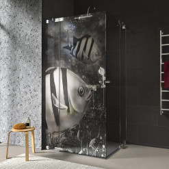 Duschkabine Glas Eckeinstieg mit Motiv FISCHE 2/209