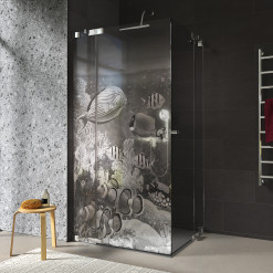 Duschkabine Glas Eckeinstieg mit Motiv FISCHE 3/209