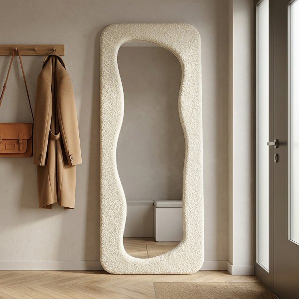 Ganzkörperspiegel organisch mit Teddy-Bezug creme – OSKAVIA 70 x 170 cm
