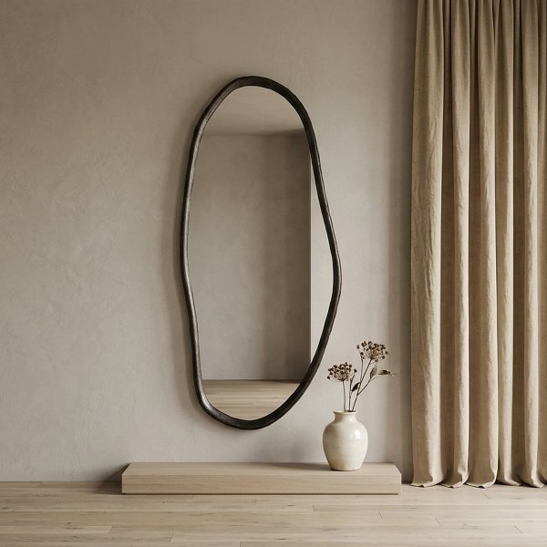 Ganzkörperspiegel unregelmäßige Form mit Holzrahmen nussbaumfarben – ARBELO 80 x 180 cm