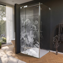 Glas Duschkabine Tür seitlich mit Motiv FISCHE 3/210