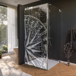Glas Duschkabine Tür seitlich mit Motiv WINDROSE 210