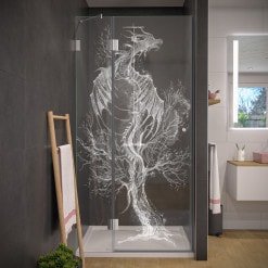 Glas Duschtür auf Maß mit Motiv DRACHE 104