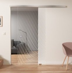 Glasschiebetür Softclose mit Laser-Motiv DOT 1/IS