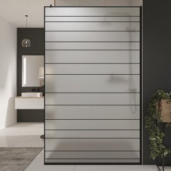 Glastrennwand Dusche Satinato mit schwarzem Druck FRAME LINE 3