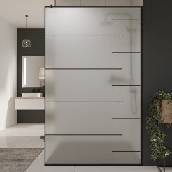 Glastrennwand Dusche Satinato mit schwarzem Druck FRAME LINE 4