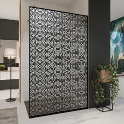 Glastrennwand Dusche Satinato mit schwarzem Druck FRAME MEMPHIS 2