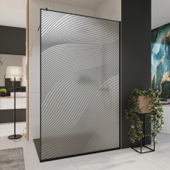 Glastrennwand Dusche Satinatoglas mit schwarzem Druck FRAME ARRAY 6