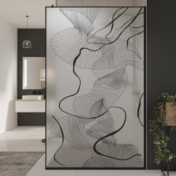 Glastrennwand Dusche Satinatoglas mit schwarzem Druck FRAME CHAOS