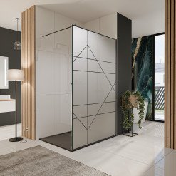 Glastrennwand Dusche aus Satinatoglas mit schwarzem Druck FRAME RAUTE