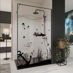 Glastrennwand Dusche mit Farbdruck FRAME UNDERWATER