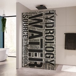 Glastrennwand Dusche mit schwarzem Druck FRAME WATER