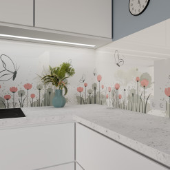Küchenrückwand ESG Glas 6mm mit keramischen Farbdruck MOHN 1