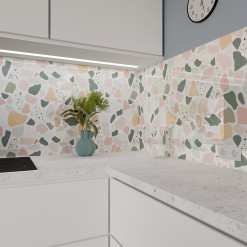Küchenrückwand ESG Glas 6mm mit keramischen Farbdruck TERRAZZO 1