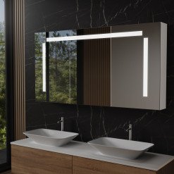 LED Badspiegelschrank aus Aluminium - Oker/Weiß