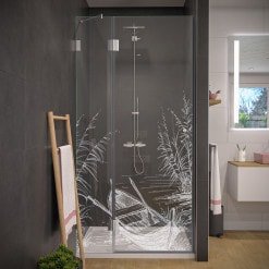 Laser-Design Duschtür aus Glas BOOT IM SCHILF 104