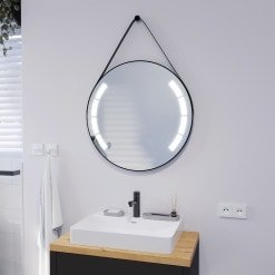 Runder LED Spiegel mit Riemen schwarz BIANCA 2R