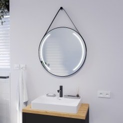 Runder LED Spiegel mit Riemen schwarz ELARA 2R