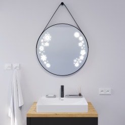 Runder LED Spiegel mit Riemen schwarz JULIET 2R