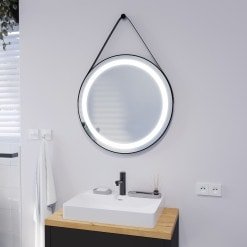 Runder LED Spiegel mit Riemen schwarz PLUTO 2R