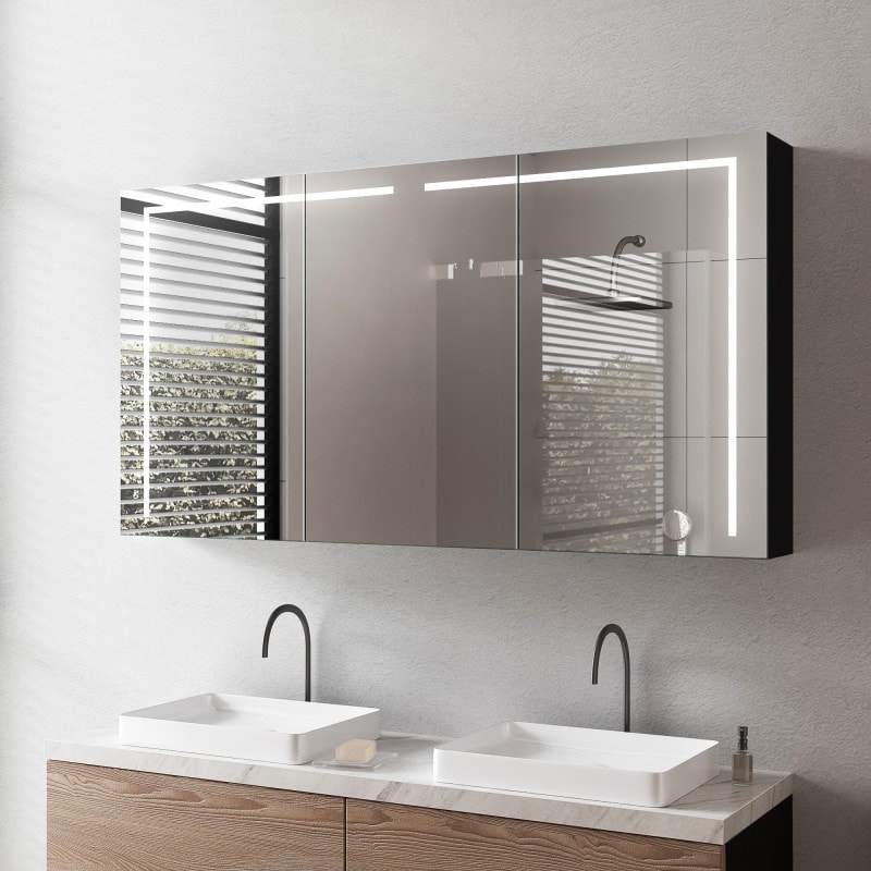 LED Badschrank aus schwarzem Alu mit Spiegel - Ahr/Schwarz