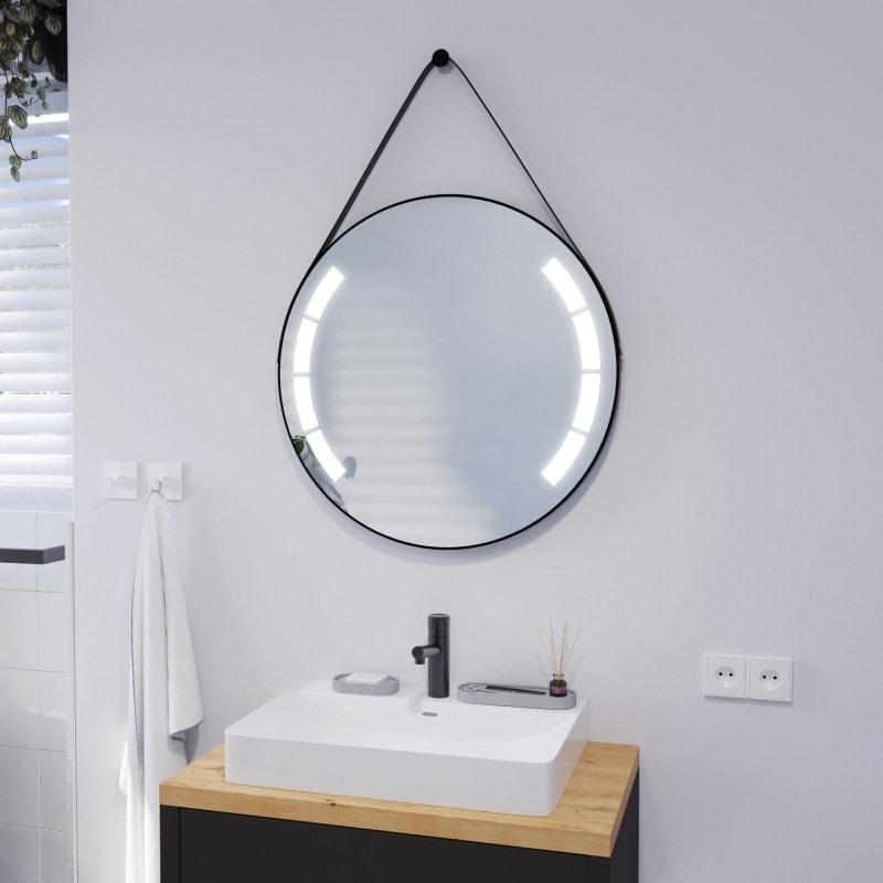 Runder LED Spiegel mit Riemen schwarz BIANCA 2R