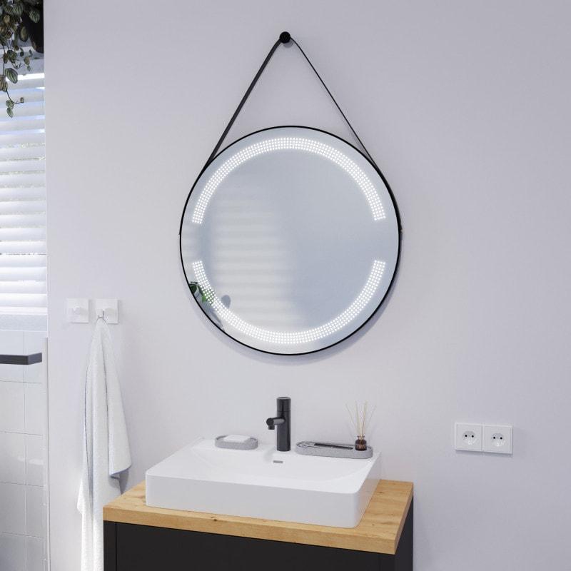 Runder LED Spiegel mit Riemen schwarz OPHELIA 2R