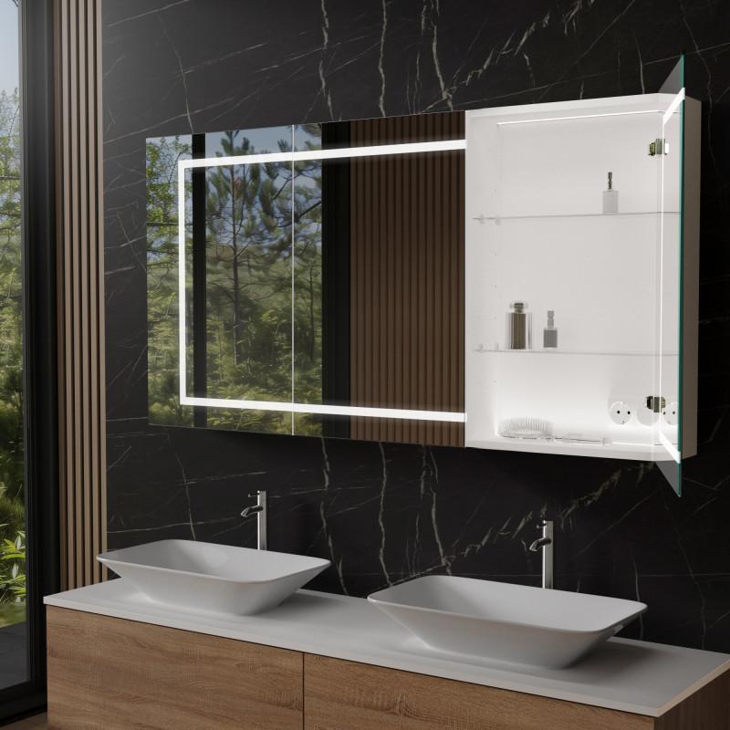 Alu Badspiegelschrank mit Beleuchtung - Neckar/Weiß