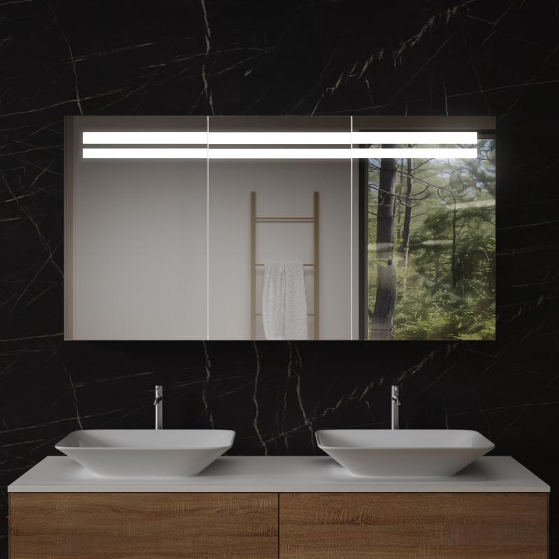 Aluminium Bad Spiegelschrank mit LED - Leine/Weiß