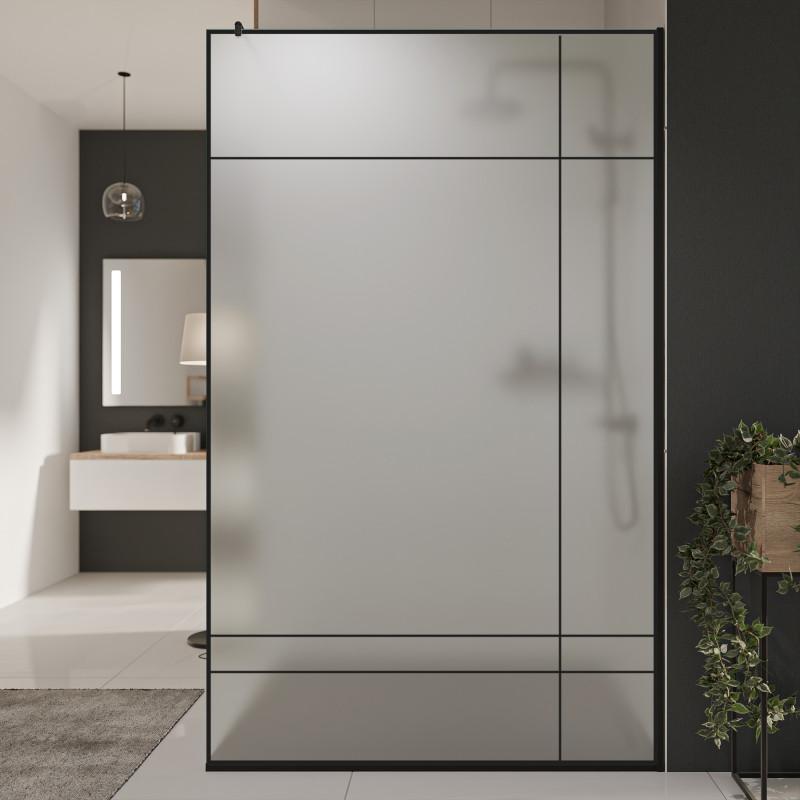 Glastrennwand Dusche Satinato mit schwarzem Druck FRAME LINE