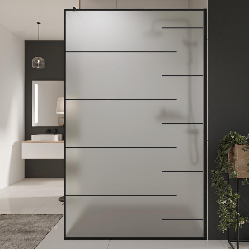 Glastrennwand Dusche Satinato mit schwarzem Druck FRAME LINE 4