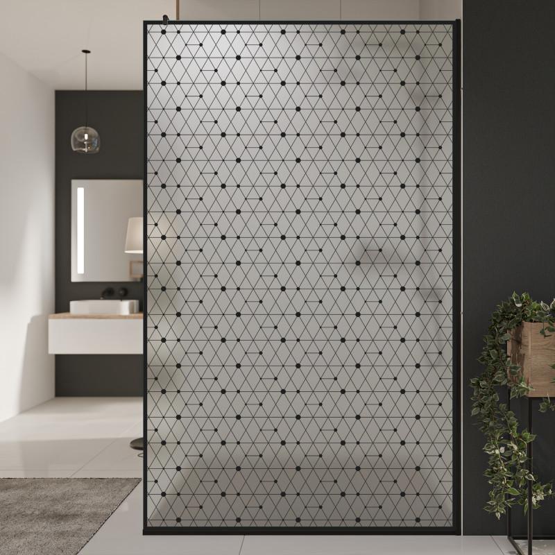 Glastrennwand Dusche Satinatoglas mit schwarzem Druck FRAME TRIANGEL