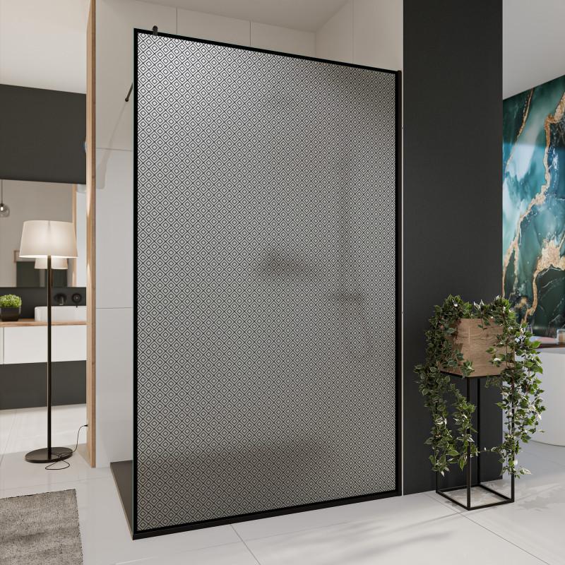 Glastrennwand Dusche Satinatoglas mit schwarzem Print FRAME SQUARES