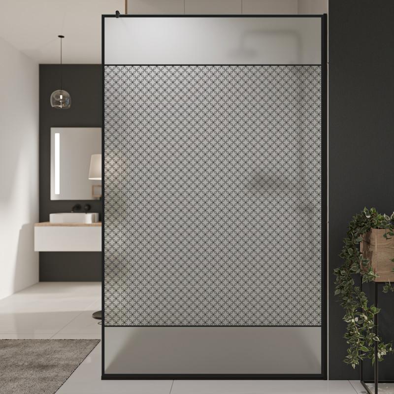 Glastrennwand Dusche Satinatoglas mit schwarzem Print FRAME SQUARES 3