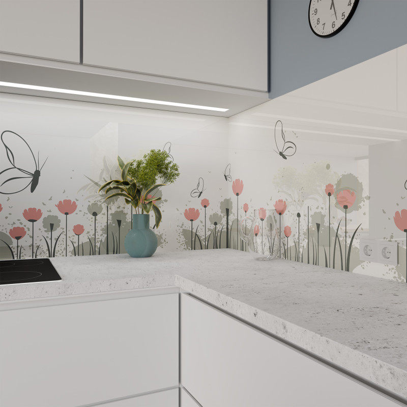 Küchenrückwand ESG Glas 6mm mit keramischen Farbdruck MOHN 1