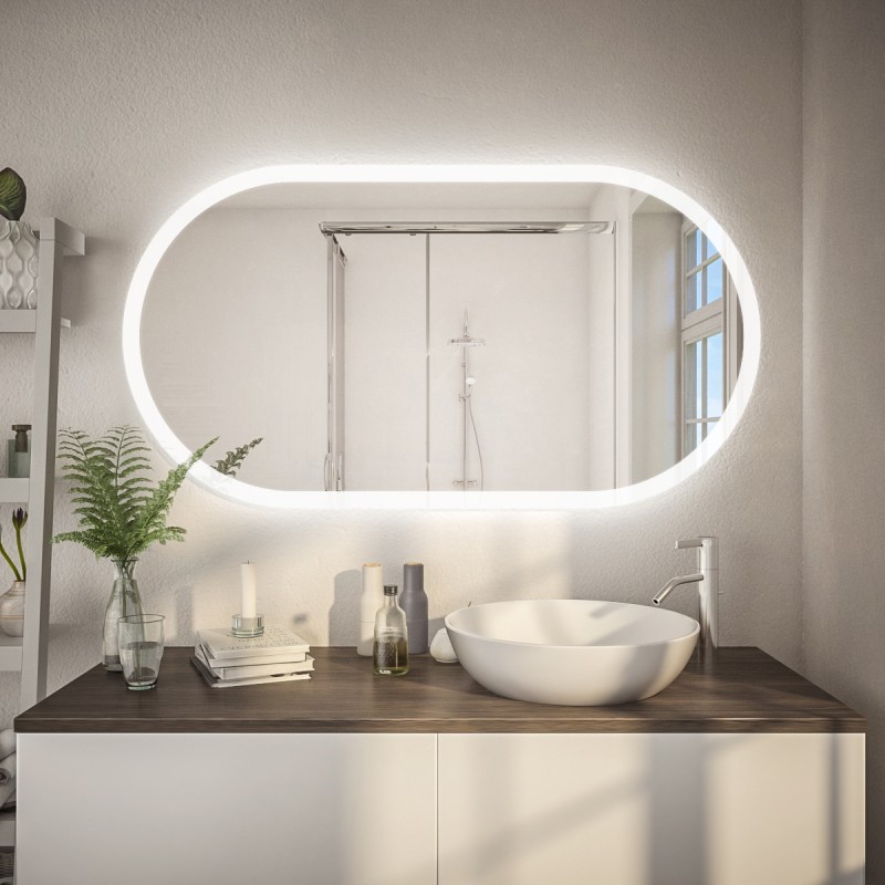 Glamouröser Badspiegel LED-Beleuchtung weiß oval 40x50 cm Rostrenen 