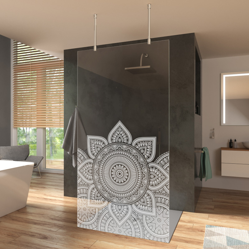 Duschglaswand mit Motiv mit Deckenstütze MANDALA 1