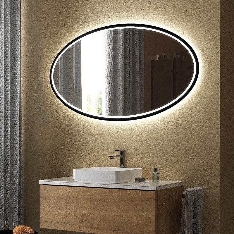 Ovaler LED Spiegel Teillack schwarz F662L4OTL