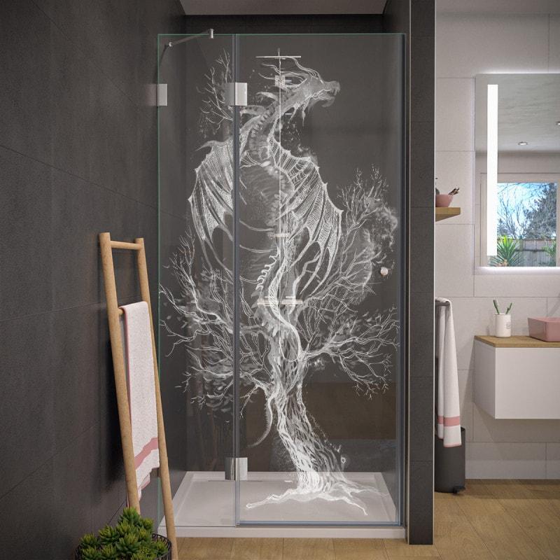 Glas Duschtür auf Maß mit Motiv DRACHE 104