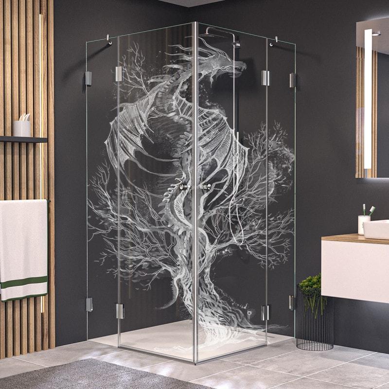 Duschkabine Glas Eckeinstieg mit Motiv DRACHE 209