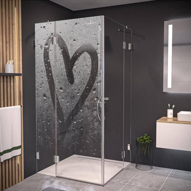 Duschkabine Glas Eckeinstieg mit Motiv HERZ 209