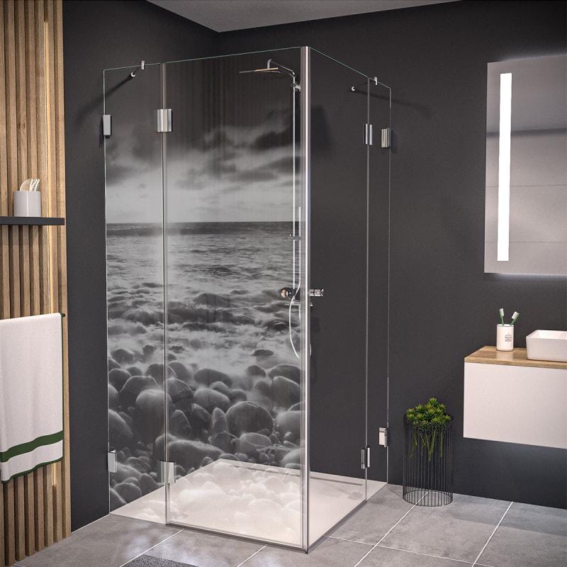 Duschkabine Glas Eckeinstieg mit Motiv MEER 1/209