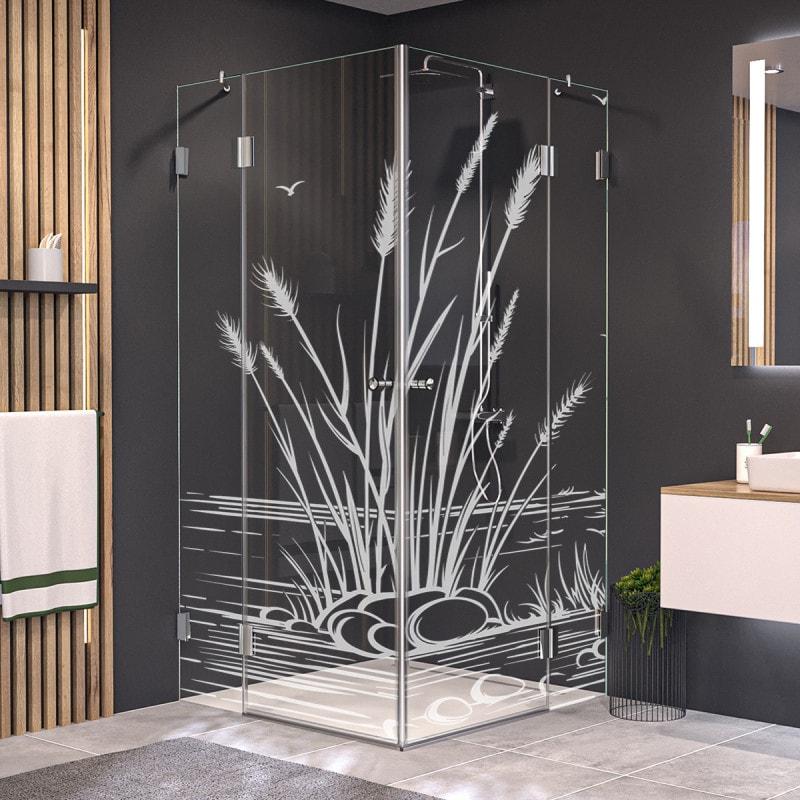 Duschkabine Glas Eckeinstieg mit Motiv SCHILF 209