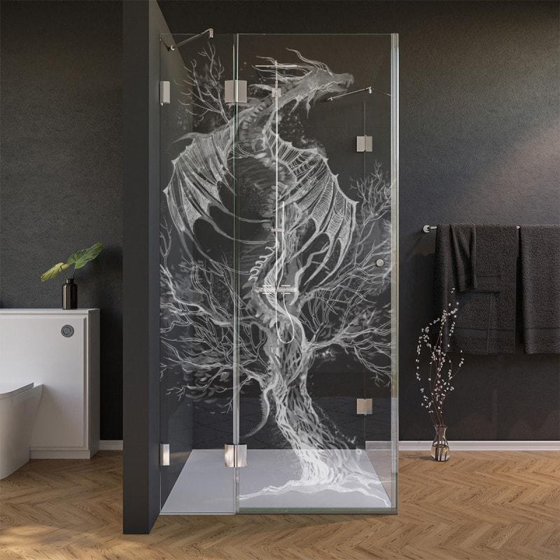 Glas Duschkabine Tür seitlich mit Motiv DRACHE 210
